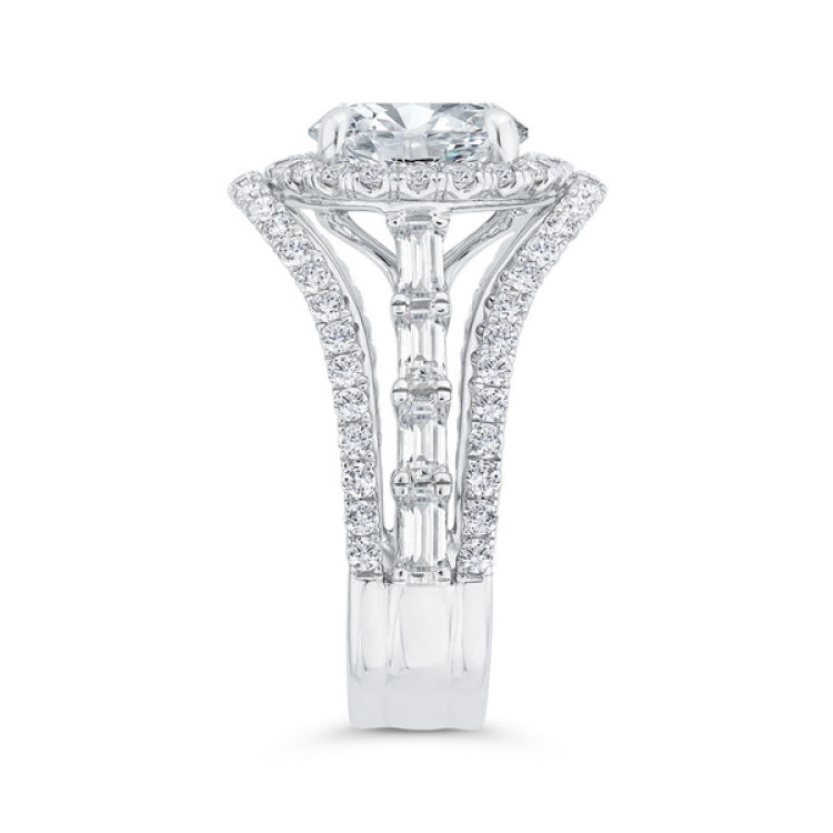 Split Shank Diamond Halo Engagement Ring in 14K White Gold (Semi-Mount)