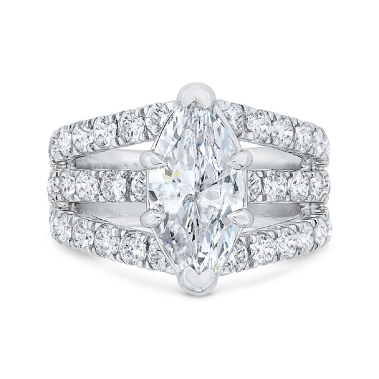 Three Row Marquise Cut Diamond Engagement Ring in 14K White Gold (Semi-Mount)