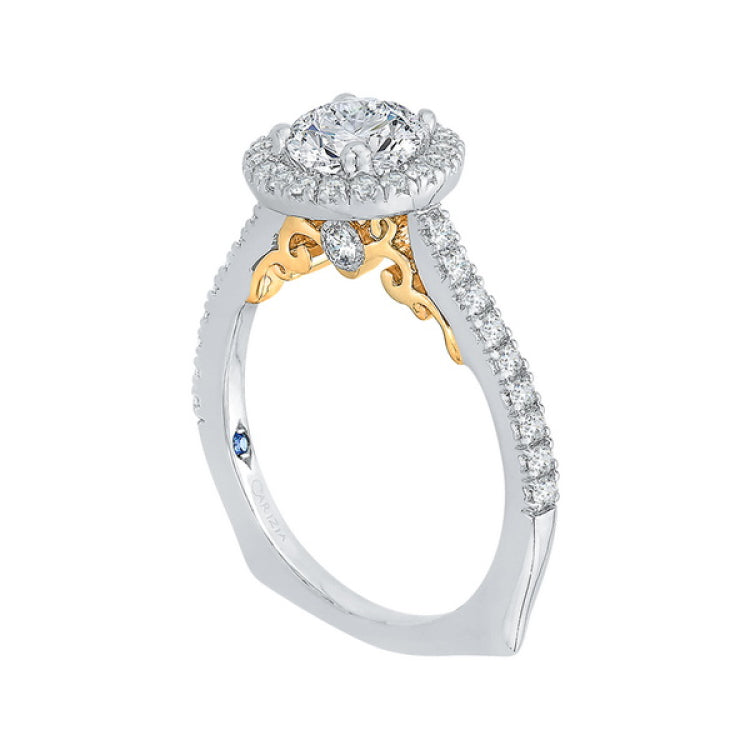 Diamond Halo Engagement Ring in 14K Two-Tone Gold (Semi-Mount)