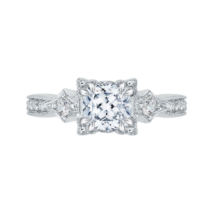 Cushion Cut Diamond Vintage Engagement Ring in 14K White Gold (Semi-Mount)