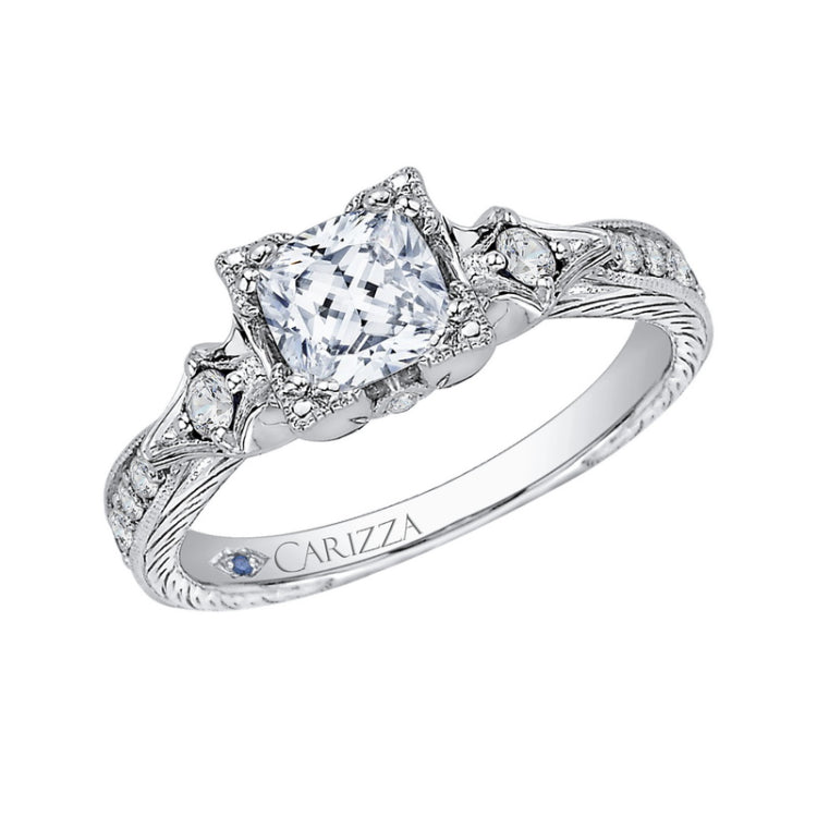 Cushion Cut Diamond Vintage Engagement Ring in 14K White Gold (Semi-Mount)