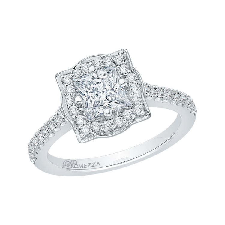 Princess Cut Diamond Halo Vintage Engagement Ring in 14K White Gold