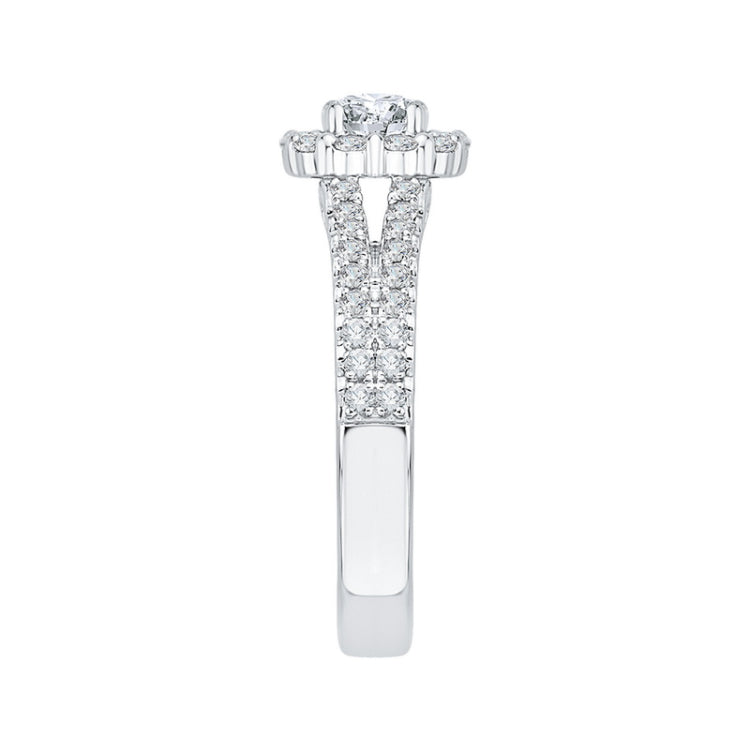 Split Shank Diamond Halo Engagement Ring in 14K White Gold
