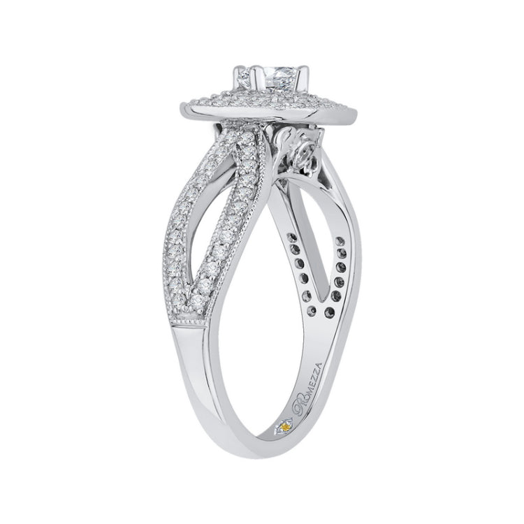 Round Diamond Double Halo Engagement Ring with Split Shank In 14K White Gold