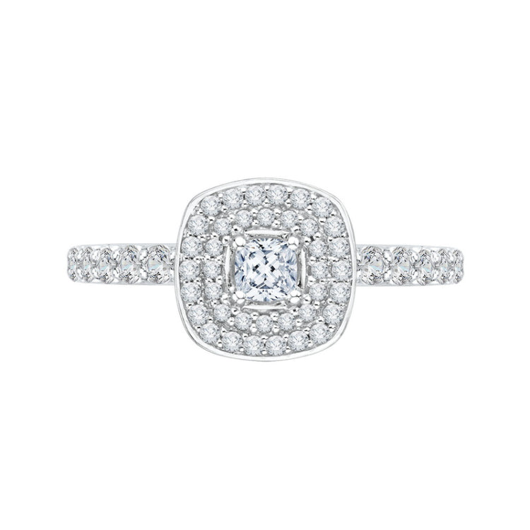 Cushion Cut Diamond Double Halo Engagement Ring in 14K White Gold