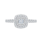 Cushion Cut Diamond Double Halo Engagement Ring in 14K White Gold