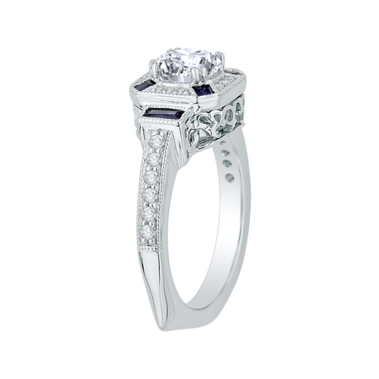 Round Diamond and Sapphire Engagement Ring in 14K White Gold (Semi-Mount)