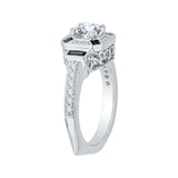 Round Diamond and Sapphire Engagement Ring in 14K White Gold (Semi-Mount)