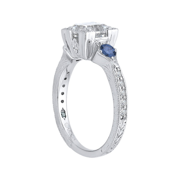 Emerald Cut Diamond Engagement Ring with Sapphire in 14K White Gold (Semi-Mount)