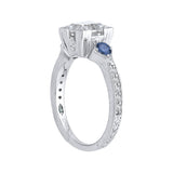 Emerald Cut Diamond Engagement Ring with Sapphire in 14K White Gold (Semi-Mount)