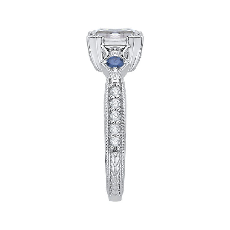 Emerald Cut Diamond Engagement Ring with Sapphire in 14K White Gold (Semi-Mount)