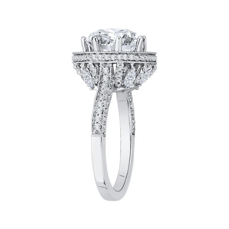 Diamond Octagon Shape Halo Engagement Ring in 18K White Gold (Semi-Mount)