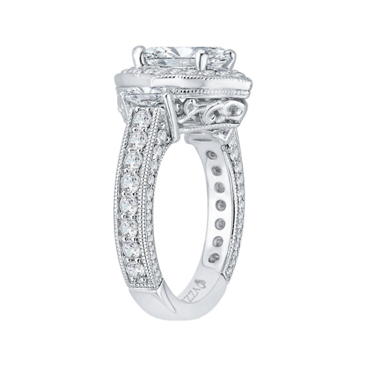 Oval Cut Diamond Halo Engagement Ring in 18K White Gold (Semi-Mount)