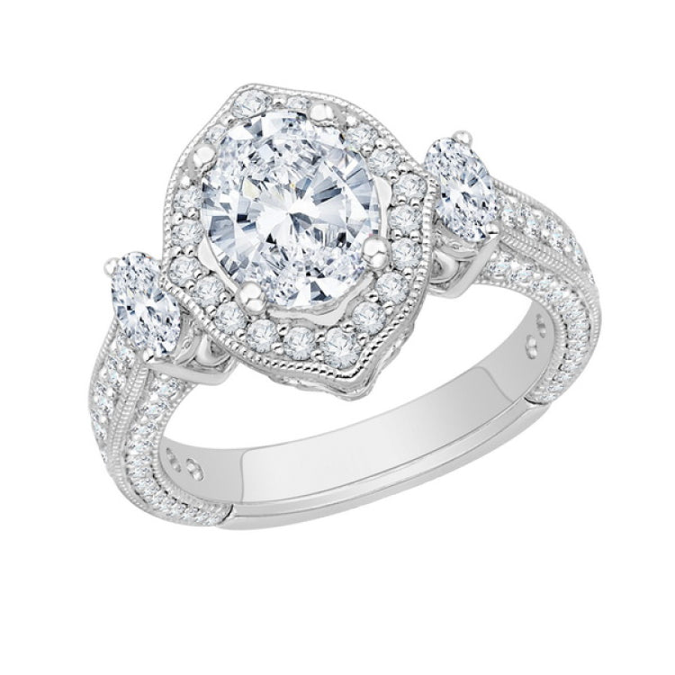 Oval Cut Diamond Halo Engagement Ring in 18K White Gold (Semi-Mount)