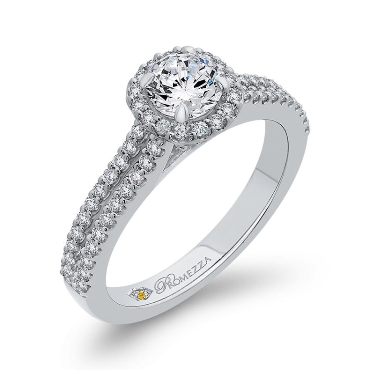 Round Diamond Cathedral Style Halo Engagement Ring in 14K White Gold