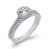 Round Diamond Cathedral Style Halo Engagement Ring in 14K White Gold