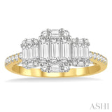 7/8 Ctw Tri-Mount Fusion Baguette and Round Cut Diamond Engagement Ring in 14K Yellow and White gold