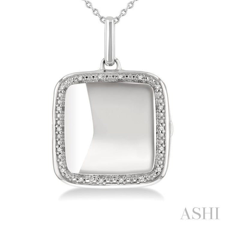 1/10 Ctw Square Shape Round Cut Diamond Keepsake Locket Pendant With Chain in Sterling Silver