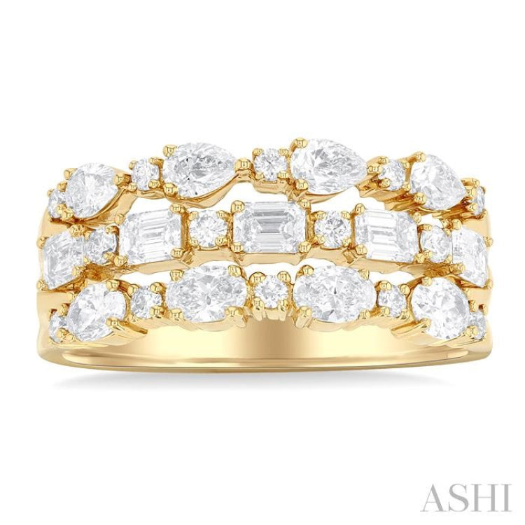 1 1/2 Ctw Triple Row Multi-Cut Diamond Fashion Band in 14K Yellow Gold