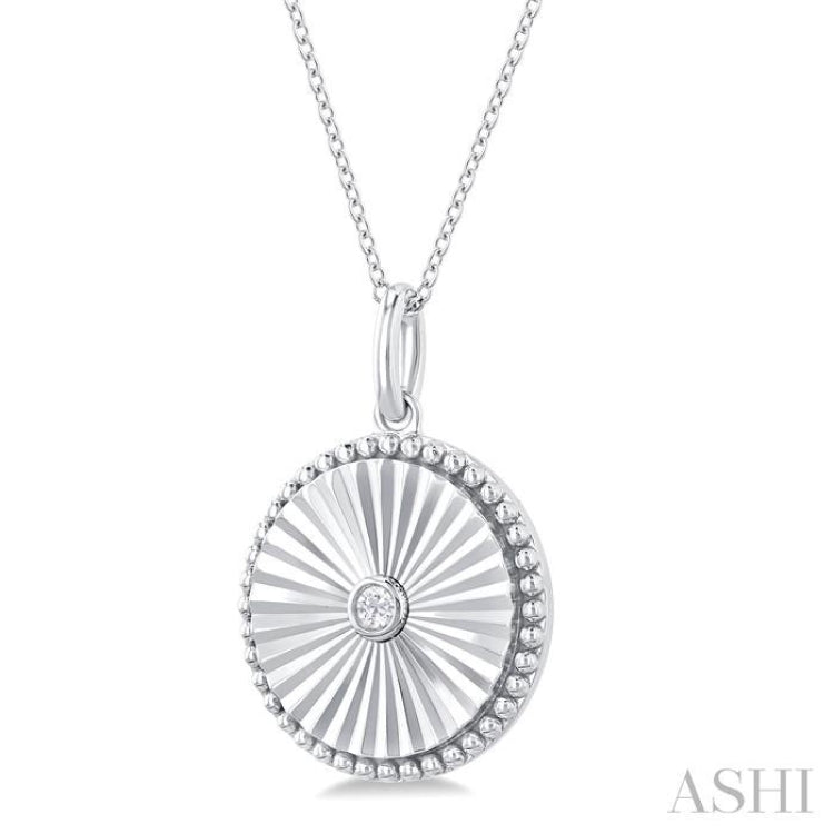 1/20 Ctw Round fluted medallion Round Cut Diamond Pendant With Chain in Sterling Silver