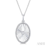 1/20 Ctw Oval fluted medallion Round Cut Diamond Pendant With Chain in Sterling Silver
