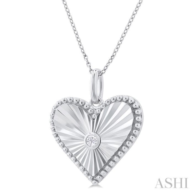 1/20 Ctw Heart fluted medallion Round Cut Diamond Pendant With Chain in Sterling Silver