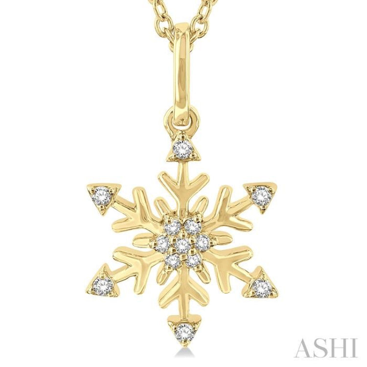 1/10 Ctw Petite Snowflake Round Cut Diamond Fashion Pendant With Chain in 10K Yellow Gold