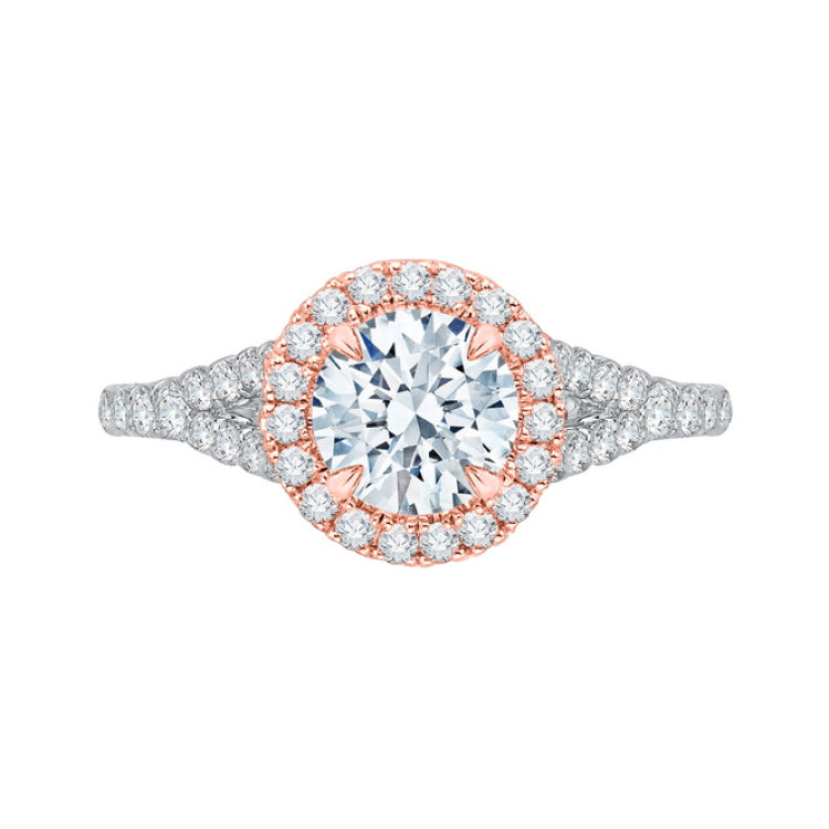 Split Shank Diamond Halo Engagement Ring in 14K Two-Tone Gold (Semi-Mount)