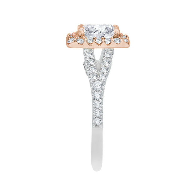 Split Shank Diamond Halo Engagement Ring in 14K Two-Tone Gold (Semi-Mount)