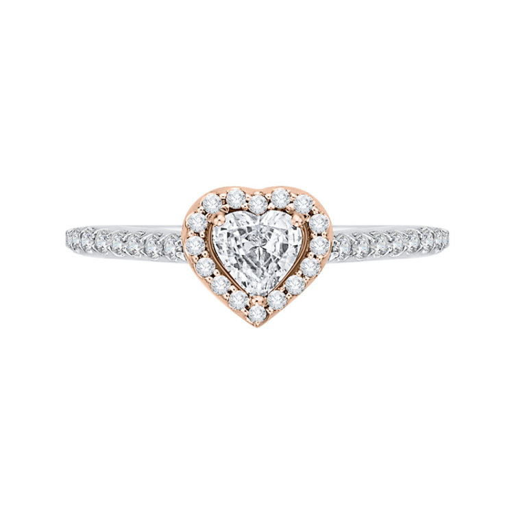 Heart Shape Diamond Halo Engagement Ring in 14K Two Tone Gold