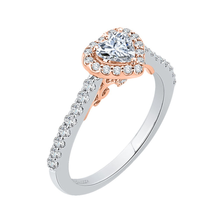Heart Shape Diamond Halo Engagement Ring in 14K Two Tone Gold