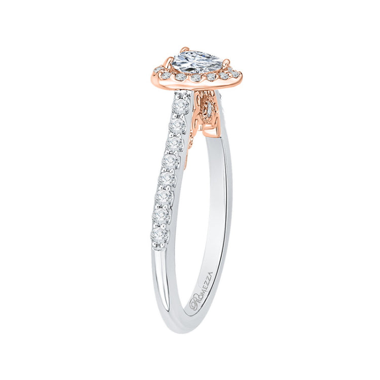Heart Shape Diamond Halo Engagement Ring in 14K Two Tone Gold