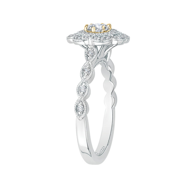 Oval Cut Diamond Floral Halo Engagement Ring in 14K Two Tone Gold