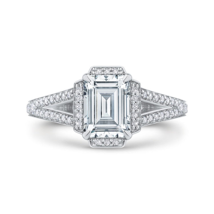 Split Shank Emerald Cut Diamond Cathedral Style Engagement Ring in 14K White Gold (Semi-Mount)
