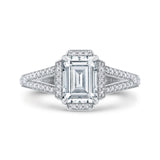 Split Shank Emerald Cut Diamond Cathedral Style Engagement Ring in 14K White Gold (Semi-Mount)