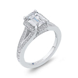 Split Shank Emerald Cut Diamond Cathedral Style Engagement Ring in 14K White Gold (Semi-Mount)