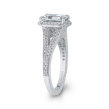 Split Shank Emerald Cut Diamond Cathedral Style Engagement Ring in 14K White Gold (Semi-Mount)