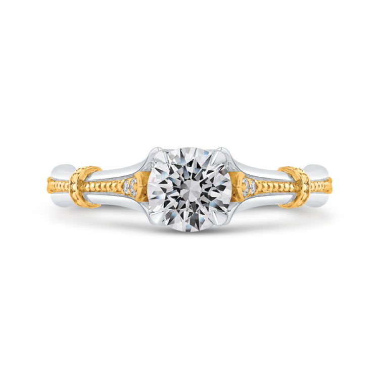 Round Diamond Floral Engagement Ring in 14K Two Tone Gold