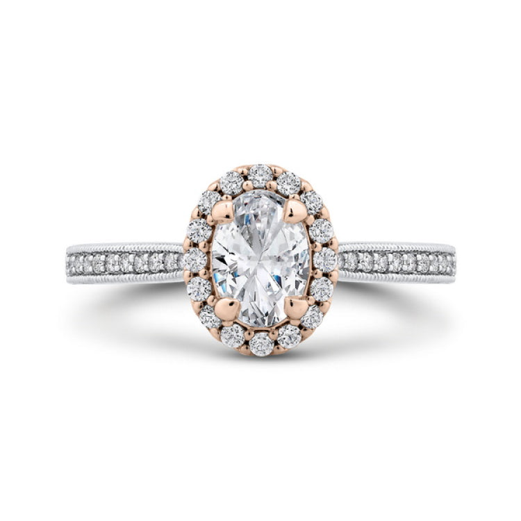 Oval Cut Diamond Halo Engagement Ring in 14K Two Tone Gold