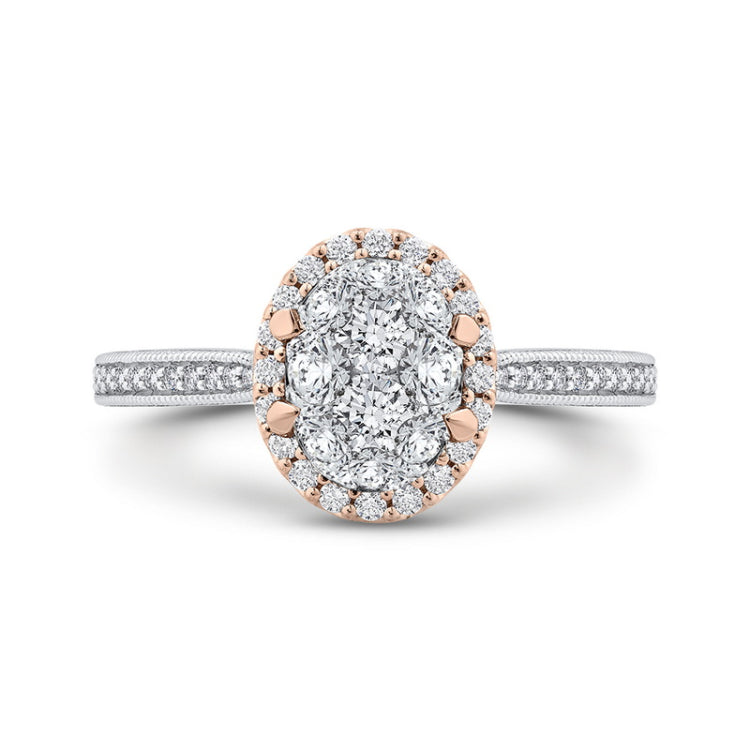 Round Diamond Halo Engagement Ring in 14K Two Tone Gold