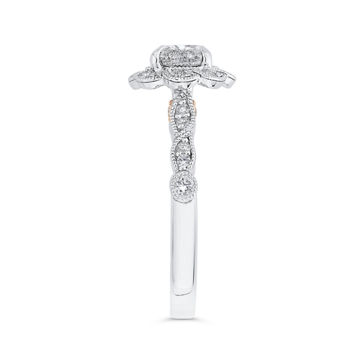 Round Diamond Floral Engagement Ring in 14K Two Tone Gold