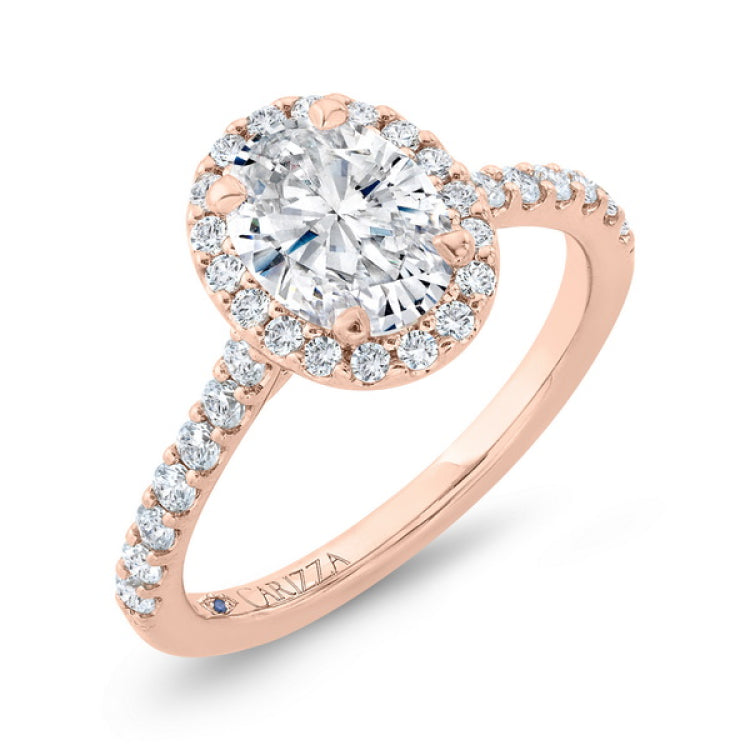 Oval Cut Diamond Halo Engagement Ring in 14K Rose Gold (Semi-Mount)