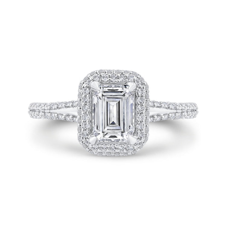 Emerald Diamond Engagement Ring In 14K White Gold with Split Shank (Semi-Mount)
