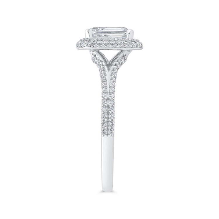 Emerald Diamond Engagement Ring In 14K White Gold with Split Shank (Semi-Mount)