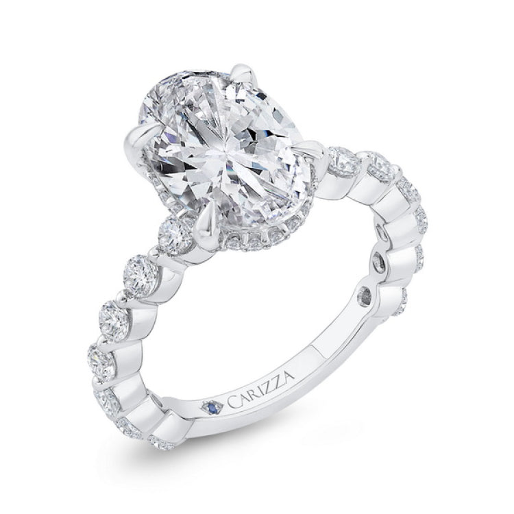 Oval Diamond Engagement Ring In 14K White Gold (Semi-Mount)