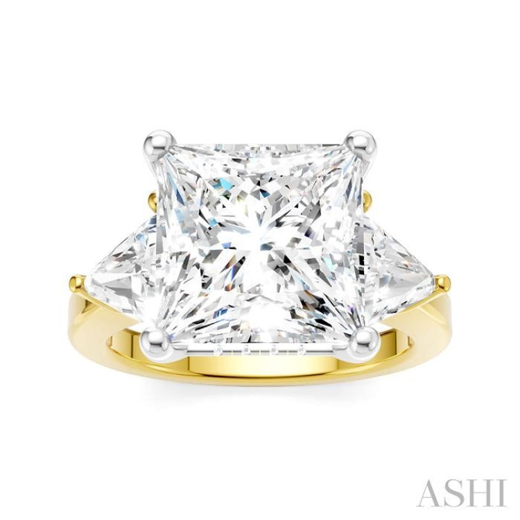 1 1/10 Ctw Princess Shape Trillion Cut & Round Cut Diamond Semi-Mount Engagement Ring in 14K Yellow and White Gold