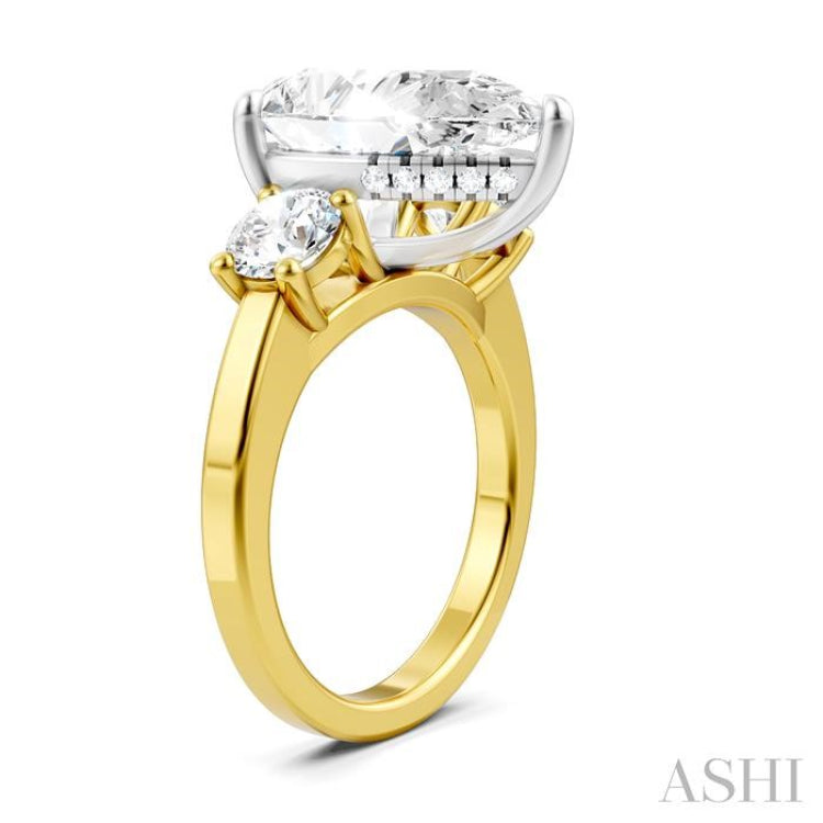 1 1/10 Ctw Tri-Mount Pear Shape Round Cut Diamond Semi-Mount Engagement Ring in 14K Yellow and White Gold