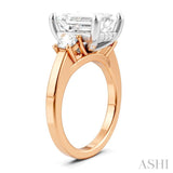 1/2 Ctw Tri-Mount Emerald Shape Center Round Cut Diamond Semi-Mount Engagement Ring in 14K Rose and White Gold