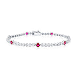 Sterling Silver, Lab-Grown 1.40ct Oval Ruby & 0.09ct Natural Diamond Bracelet - (56 Stones)