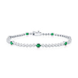 Sterling Silver, Lab-Grown 1.14ct Oval Emerald & 0.09ct Natural Diamond Bracelet - (56 Stones)